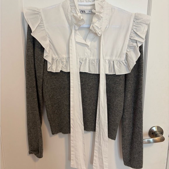 Zara Combination Knit Ruffle Bow Sweater - Picture 3 of 4